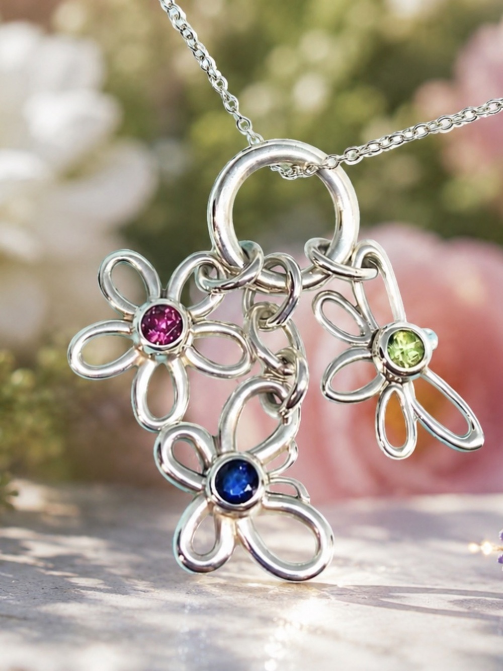 Tiffany & Co. 2003 Limited Edition Butterfly Dragonfly Gemstone Necklace 925